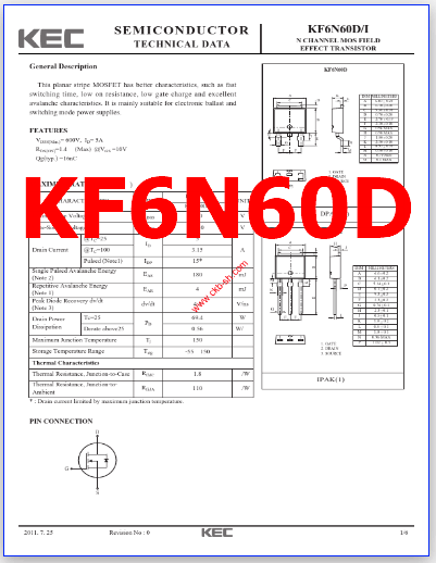 KF6N60D pdf mosfet