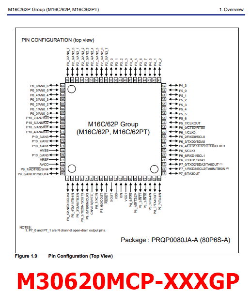 M30620MCP-XXXGP pinout datasheet