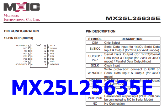 MX25L25635E pinout datasheet