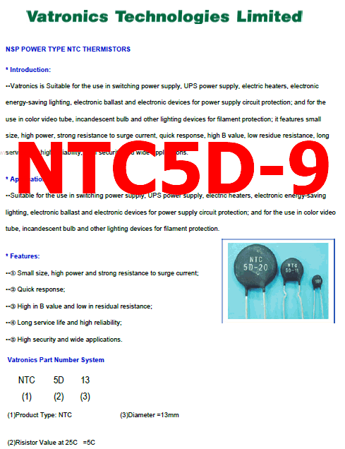 NTC5D-9 pdf NTC Thermistor