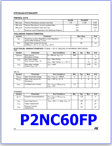 P2NC60FP pdf datasheet