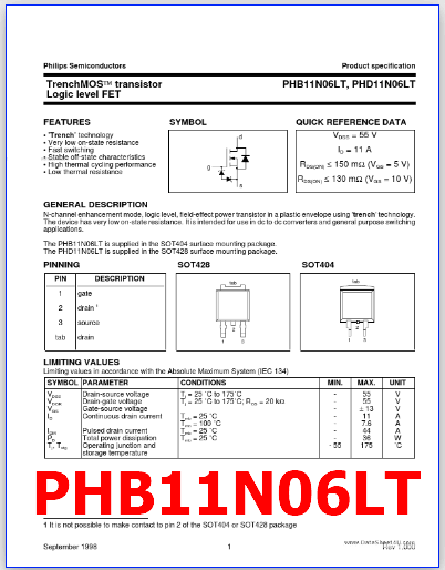 PHB11N06LT pdf mosfet