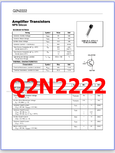 Q2N2222 pinout datasheet