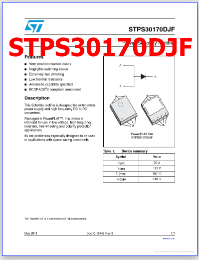 STPS30170DJF pdf rectifier