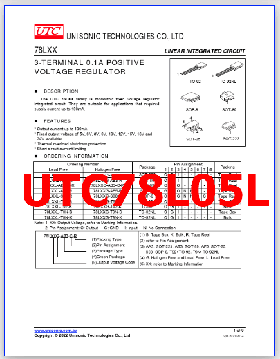 UTC78L05L pdf regulator