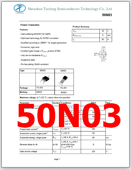 50N03 pdf pinout