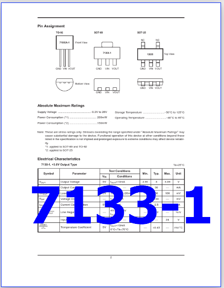 7133-1 PDF Datasheet - 30mA, Low Power LDO - Holtek