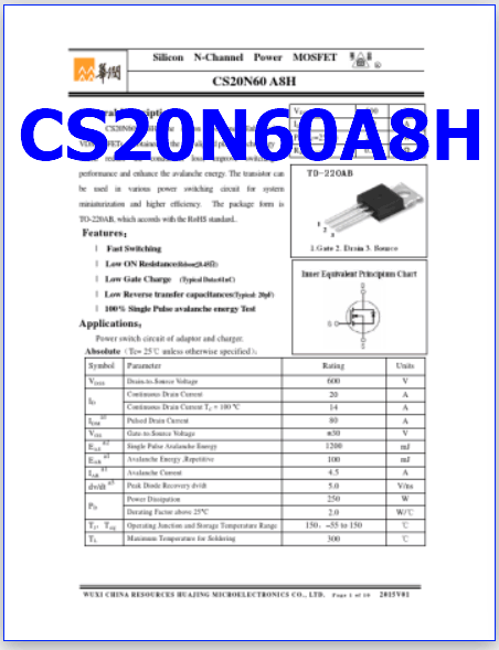 CS20N60A8H pdf pinout
