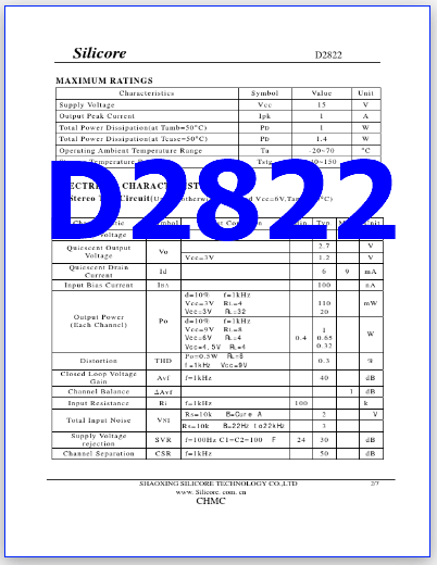 D2822 PDF Datasheet - Dual Power Amplifier