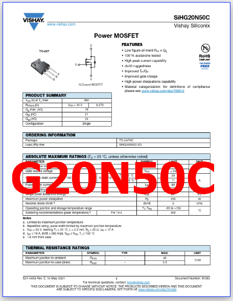 G20N50C pinout pdf