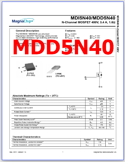 MDD5N40 pdf pinout