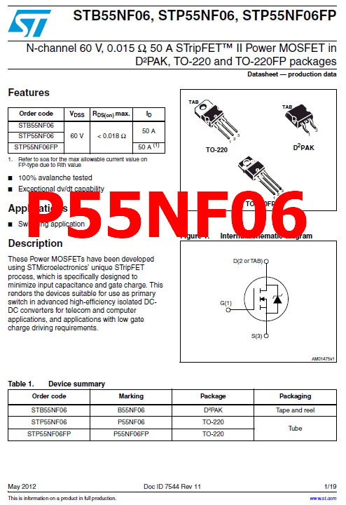 P55NF06 pdf datasheet