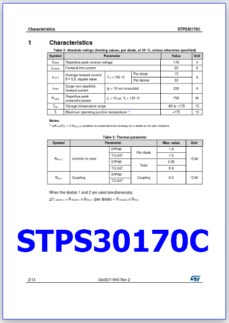 STPS30170C datasheet rectifier